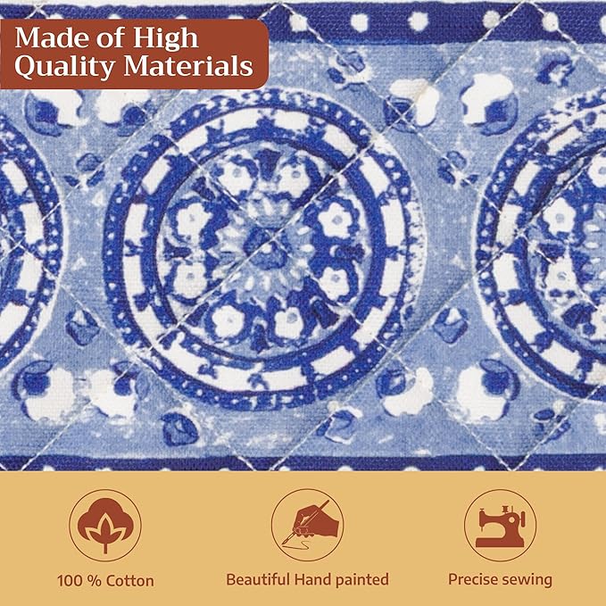 Maison d' Hermine Pot Holders 100% Cotton Heat Resistant Potholders 8" x 8" Hot Pads with Loop BBQ Cooking Baking Gifts for Mothers Day Handling Hot Pans Spring/Summer (Pack of 2, Melodie Bleue)