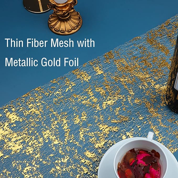 Snowkingdom Glitter Metallic Gold Table Runner 11 Inch x 49 Feet Thin Mesh Sparkle Runner Roll Table Decorations for Wedding Bridal Baby Shower, Anniversary, Christmas, Birthday Party （1PC）