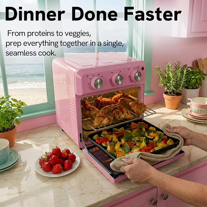 VAL CUCINA 6-in-1 Air Fryer Toaster Oven Combo, Compact 12.7 QT Small Countertop Convection Oven, Fits 9" Pizza & 4 Toast, Hexagon Hybrid Heating, Enamel Baking Pan
