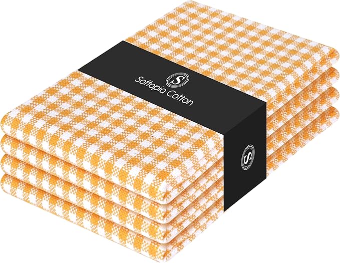 Mini Gingham Check Cloth Napkins Set of 4, 16"x16", 100% Cotton, Super Absorbent & Reusable, Washable Fabric Napkin Dinner, Events, Everyday Use - Mustard Yellow