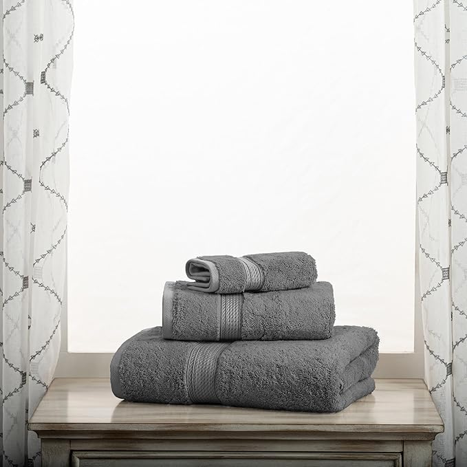 SUPERIOR Egyptian Cotton Pile 3 Piece Towel Set, Includes 1 Bath, 1 Hand, 1 Face Towel/Washcloth, Ultra Soft Luxury Towels, Thick Plush Essentials, Guest Bath, Spa, Hotel Bathroom, Charcoal