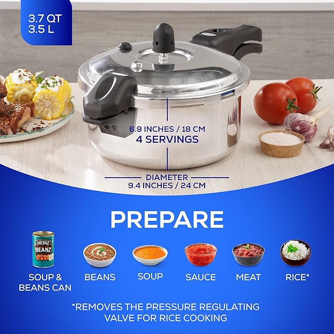 Universal (3.7 Quart / 3 Liter) Ultra Pressure Cooker, Pressure Pot with 6 Safety Systems, Aluminum Pressure Cooker for 4 Servings, Even Heat Distribution, Diameter 9.4 inches, Height 7 inches