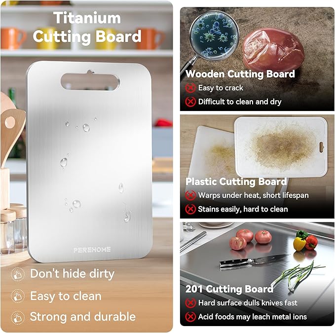 Titanium Cutting Board for Kitchen Set of 3, Cutting Board Double Sided Food Grade, 2026 Upgrade Chopping Boards with Handle for Meats, Fruits, Vegetables, Dishwasher Safe, Ideas Gifts for Mothers Day