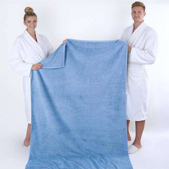 American Soft Linen 100% Cotton 600 GSM Turkish 40x80 Oversized Bath Towel Sheet, Extra Large Adult Towels for Bathroom, Sky Blue Bath Sheet