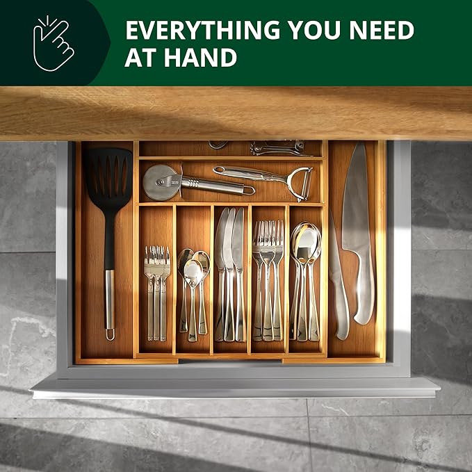 ROYAL CRAFT WOOD Luxury Bamboo Kitchen Drawer Organizer and Storage Box 5pcs Bundle