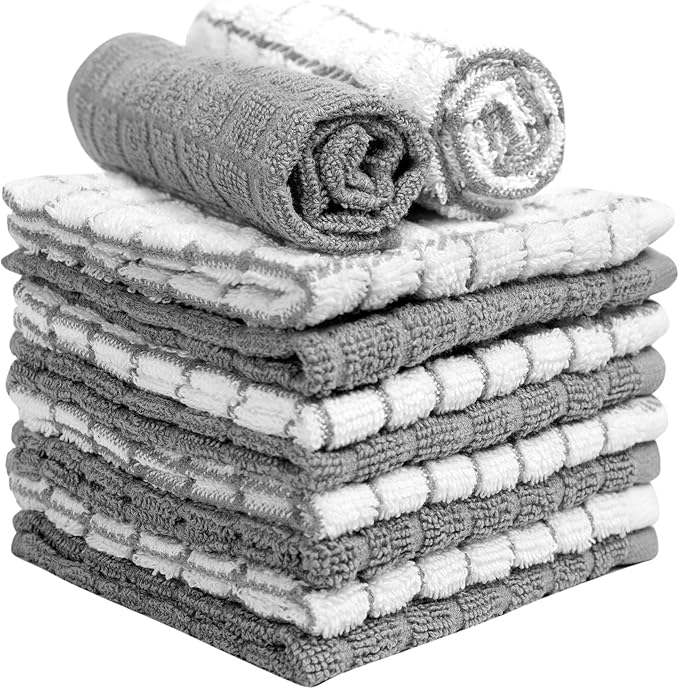 Bumble Dish Cloths (8 Pack) | 12" x 12" | 100% Cotton Kitchen Towels | 405 GSM | Soft, Highly Absorbent & Durable Dish Towels for Kitchen | Gray