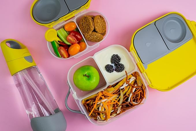 b.box Snack Box - Leakproof Mini Bento Box for Kids & Toddlers, 2 Compartment Snack Containers for Kids, Lunch Containers, Dishwasher Safe, BPA Free, PFAS Free, Ages 4m+, 1 3/4 Cup - Lemon Sherbet
