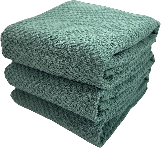 Serafina Home Dark Emerald Green Kitchen Hand Dish Towels: Oversized 28" x 18",100% Cotton Cloth Soft Cleaning Drying Absorbent Textured Design, Set of 3 Multipurpose for Everyday Use