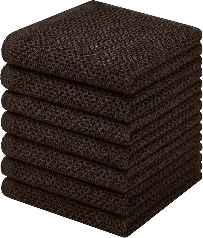 Homaxy 100% Cotton Waffle Weave Kitchen Dish Cloths, 7-Pack Ultra Soft Absorbent Dish Towels, Quick Drying Dish Rags, 12 x 12 Inches, Dark Brown