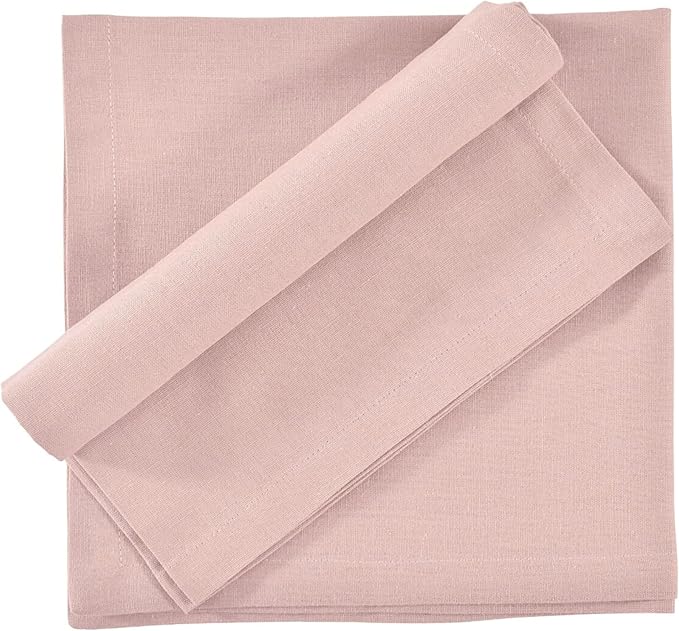 FINGERCRAFT Dinner Cloth Napkin Cotton Linen Blend 12 Pack Natural Premium Quality Mitred Corner for Every Day Use Pre Shrunk and Good Absorbency 18x18 in Easter Color Dusty Pink