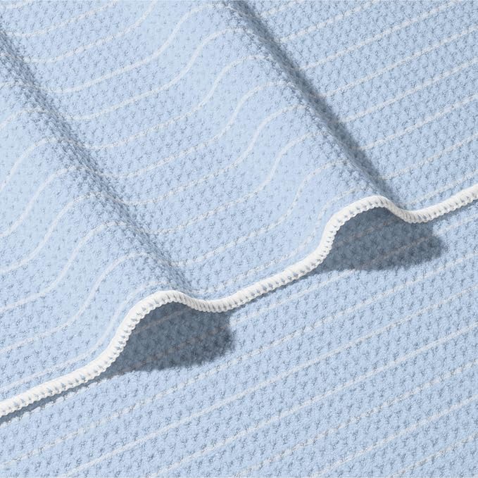 HALL & PERRY Kitchen Tea Towel, Ultra Soft, Quick Dry Microfiber Dish Cloths - 18"x30" Premium Quality Waffle Towel - Stripes and Plaid, Light Blue/Grey (1, Sydney)