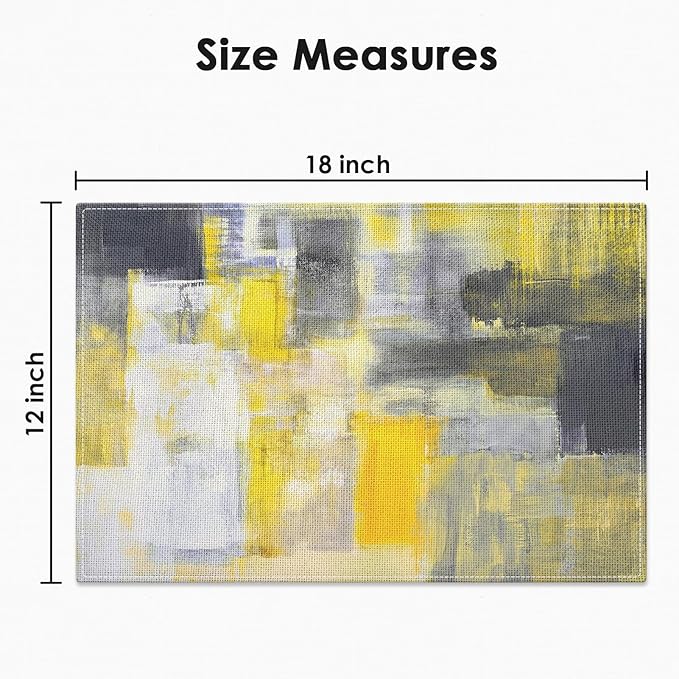 Emvency Farmhouse Placemats Set of 4, Vintage Yellow and Dark Gray Abstract Art Painting 12x18 Inch Table Mats for Outdoor Home Party Kitchen Dining Decoration