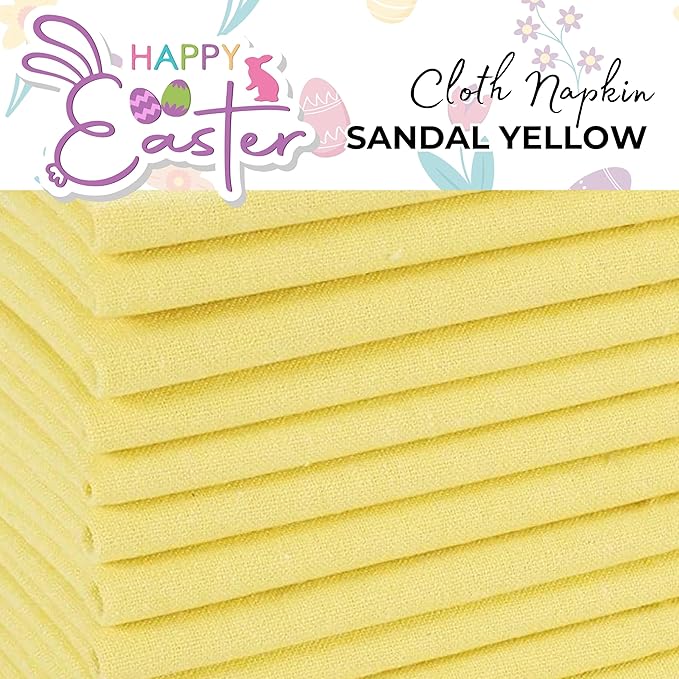 Homidate Cotton Dinner Cloth Napkins Set of 12 – 18x18 Sand Yellow – Reusable & Machine Washable Fabric Napkins for Weddings, Restaurants & Everyday Dining