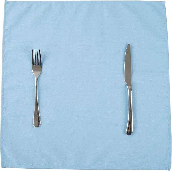 Solid Color Cotton Blended Dinner Cloth Napkins - Set of 12 (17 x 17 inches) - for Events & Home Use (Sky Blue)