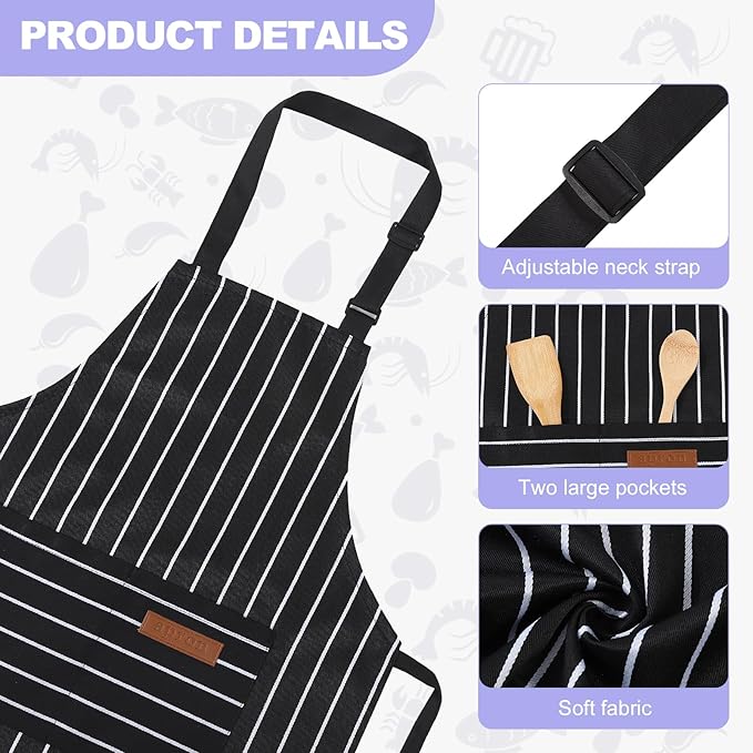 2 Pack Stripes Kids Apron, Kids Cooking Aprons with 2 Pockets, Cute Aprons for Cooking for Boys and Girls