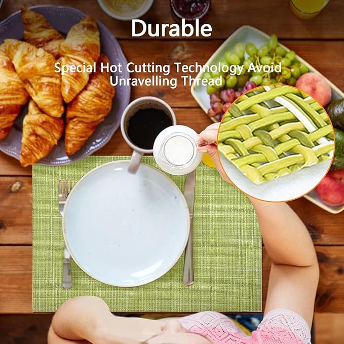 DACHUI Placemat, Crossweave Woven Vinyl Non-Slip Insulation Placemat Washable Table Mats Set of 6 (6pc, Green)
