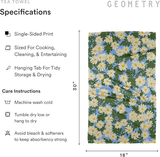 GEOMETRY Spring Kitchen Towels - Quick Dry Microfiber Cloth Spring & Summer Dish Towels for Kitchen Drying - Premium Quick Dry Towel - Daisy Dream, 18" x 30" - 2-Pack