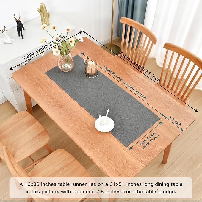 Farmhouse Rustic Table Runner Charcoal Faux Linen Table Runners Water Resistant Short Table Runner 36 inches for Living Room Dresser Bedroom Kitchen Dining Party 13x36 Inch