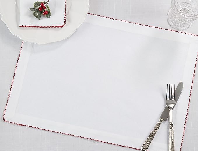 SARO LIFESTYLE Recotting Collection Whip Stitched Placemats (Set of 4), 14"x20", Red
