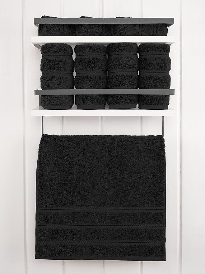 American Soft Linen Luxury Hand Towels for Bathroom, 600 GSM Heawy Weight 16x28 Size 100% Cotton Turkish 4 Piece Hand Face Towel Set, Black Hand Towels