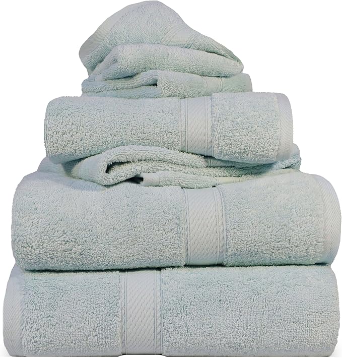 SUPERIOR Egyptian Cotton Pile 6 Piece Towel Set, Includes 2 Bath, 2 Hand, 2 Face Towels/Washcloths, Ultra Soft Luxury Towels, Thick Plush Essentials, Guest Bath, Spa, Hotel Bathroom, Sea Foam