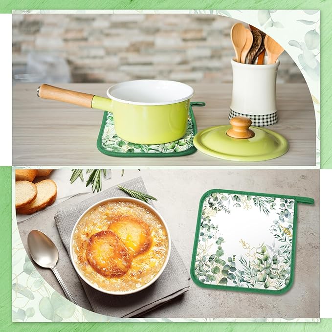 Bencailor 12 Pcs Pot Holders with Pocket Kitchen Hot Potholders Hot Pad Oven Mitts Cookie Bag Oven Gloves for Kitchen Gift Baking Cooking (Leaves)