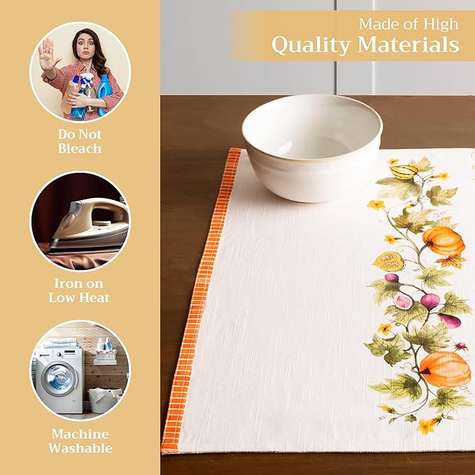 Maison d' Hermine Placemats Set of 4 100% Cotton Washable Cloth Place Mats, Reusable Table Mats for Thanksgiving Christmas Decorations Kitchen Dining Party (Pumpkin Garden - Cloudy Cream, 13" x 19")