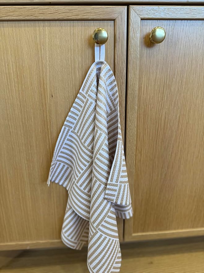 || 3 Pack Double Sided || Kitchen Towels || Dish Towels || Highly Absorbent || Hanging Loop || Dish Cloths || Modern || Designer Prints (Tan/Gray)