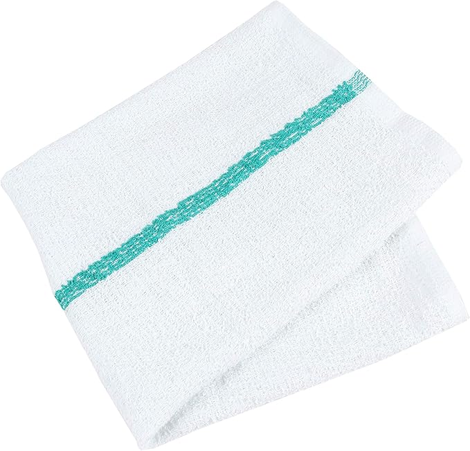 Arkwright Bar Mop Towels, Pack of 12, 100% Cotton Kitchen Dishcloths, Absorbent Quick Dry Cleaning Cloths for Restaurant, Bar and Home Kitchen, 16 x 19 in, White/Green