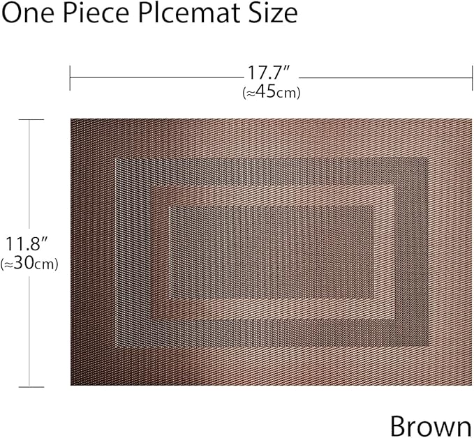PIGCHCY Placemats Set of 6,Washable Woven Vinyl Kitchen Table Mats Non Slip Durable Placemats Heat Resistant Placemats for Dining Table(Coffee Brown)