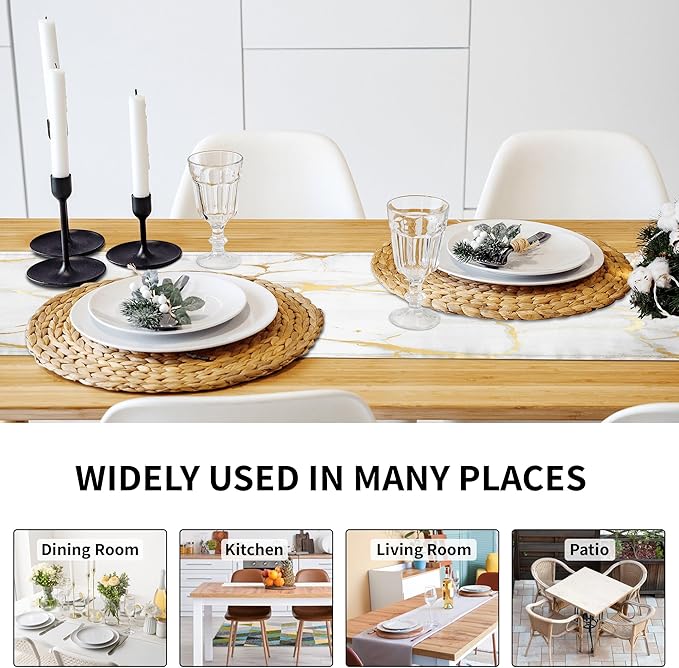 White Gold Table Runner Marble Linen Table Runners,Long Coffee Dresser Runners for Bedroom,Farmhouse Rustic Table Runner for Kitchen Dining Table Party (Marble, 13"x71")