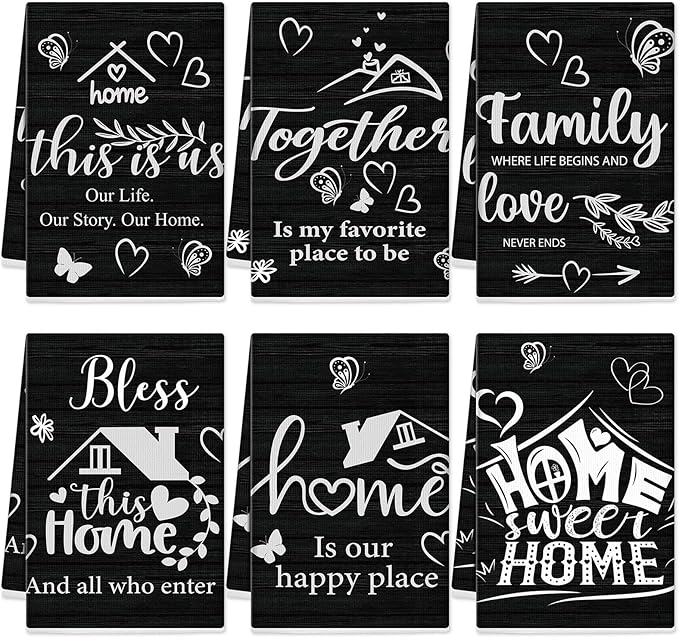 Breling Set of 6 Kitchen Towels Modern Minimalist Dish Towel Black Bathroom Decorative Farmhouse Cloths for Kitchen Bathroom Home Cooking Housewarming Gifts, 14 x 21 Inch