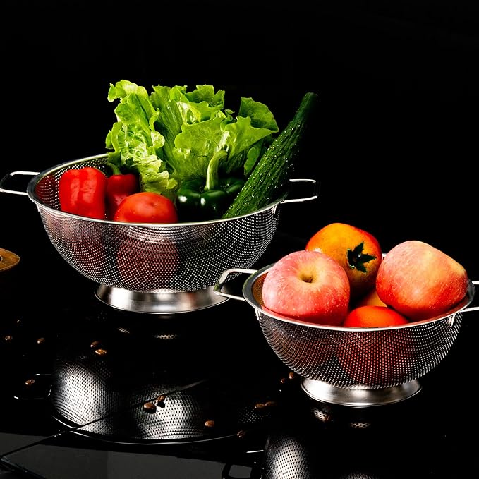 Gulex Colander Stainless Steel 5-Quart, Strainer for Kitchen Food, Dishwasher Safe