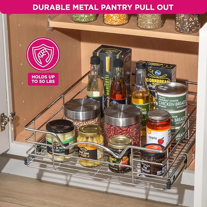 HOLDN’ STORAGE Pull Out Cabinet Organizer, Slide Out Drawer for Kitchen Cabinets & Pantry, Roll Out Shelf for Pots, Pans & Under Sink Storage, Heavy-Duty Full-Extension, 14" W x 21" D x 5" H