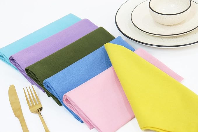PurpleEssences Set of 12 Cloth Dinner Napkins 100% Cotton 18x18 Inch - Soft Durable Washable - Ideal for Farmhouse Party Spring Easter Summer - Perfect Everyday Use Table Linen - Multicolor