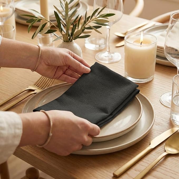 ACCENTHOME Accent Home 100% Cotton Napkins, Delicate Cloth Napkins for Dinners, Parties and Weddings，18 x 18 Inch Set of 12 - Black