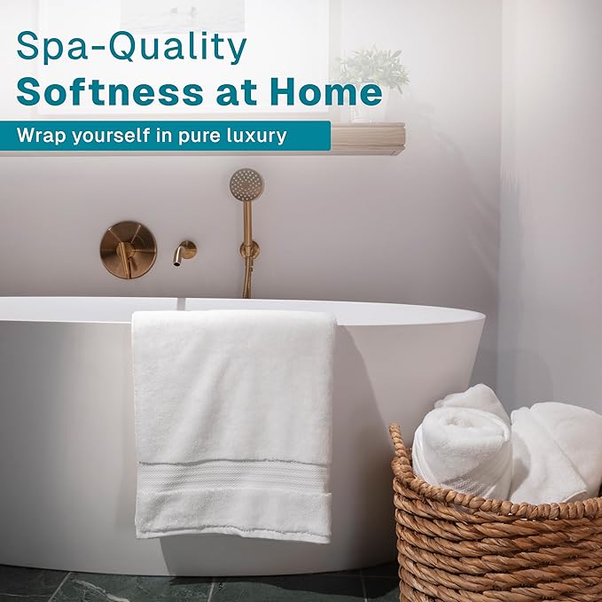100% Organic Cotton Bath Towel Set | Bathroom Luxury Towel Set of 6 | GOTS Certified | Hotel Premium Towels | 700 GSM | 2 Bath Towels 30 x 56 | 2 Hand Towels 16 x 30 | 2 Wash Cloths 13 x 13 | White