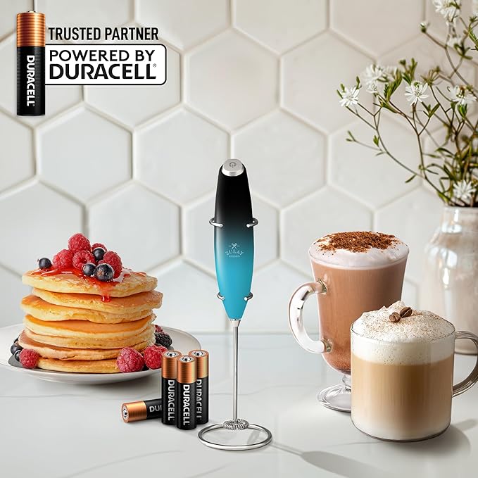 Zulay Kitchen Powerful Milk Frother Wand With 4 AA Duracell Batteries - Ultra Fast Handheld Drink Mixer - Electric Whisk Foam Maker for Coffee, Lattes, Cappuccino, Matcha & Creamer - Marine
