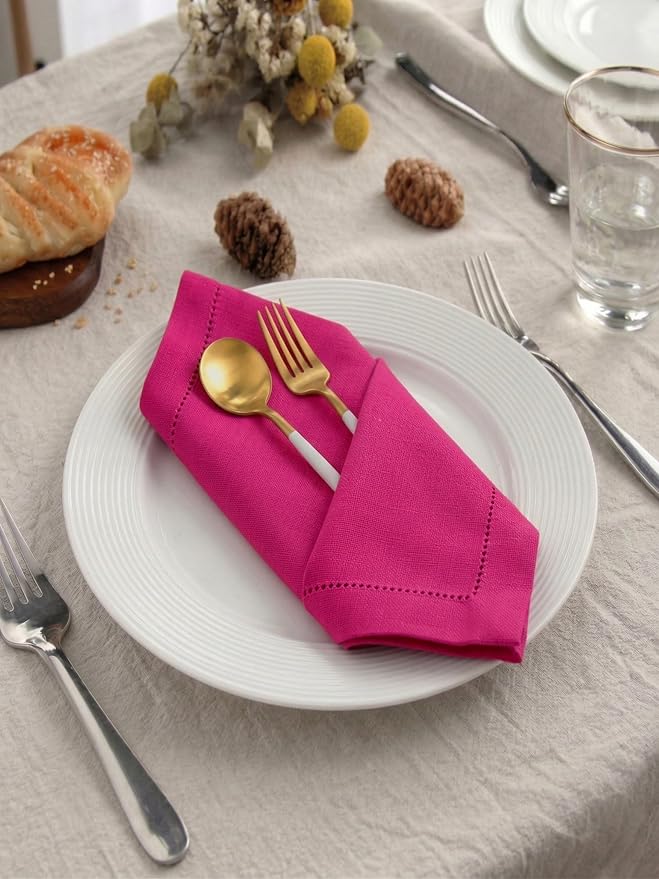 Palisa Hot Pink Cotton Napkins Set of 4 | Premium Hemstitch Detailing Cloth Dinner Napkins 18x18 Inch | Soft Washable & Reusable Table Napkins for Everyday Use Weddings Parties Restaurants & Hotels