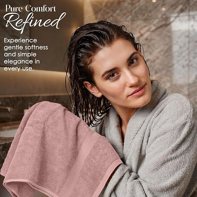 RIVERSIDE Luxury 6 Piece Towel Set, 2 Bath Towels, 2 Hand Towel, 2 Wash Cloths, 100% Cotton, 600 GSM Hotel Quality, Soft, Highly Absorbent Towels for Bathroom, Blush Pink Towel Sets