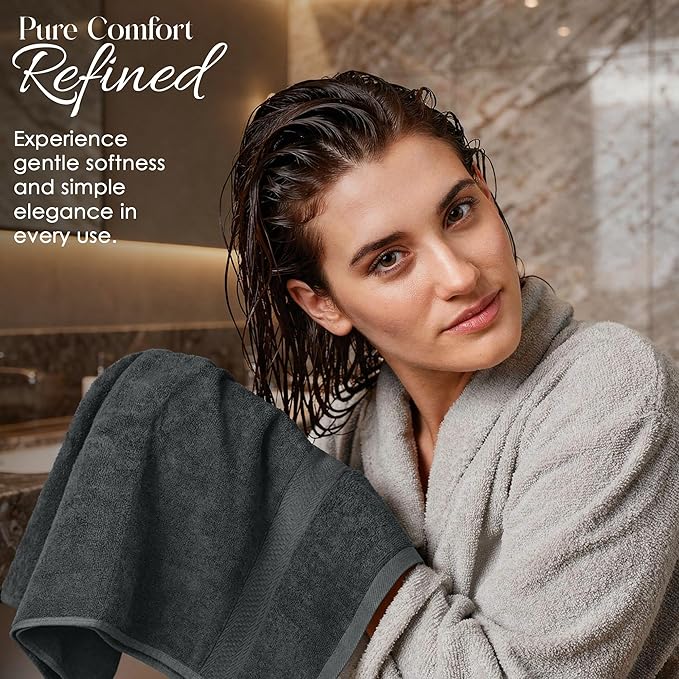 RIVERSIDE Luxury 6 Piece Towel Set, 2 Bath Towels, 2 Hand Towel, 2 Wash Cloths, 100% Cotton, 600 GSM Hotel Quality, Soft, Highly Absorbent Towels for Bathroom, Gray Towel Sets