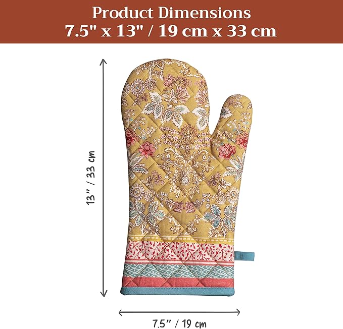 Maison d'Hermine Oven Gloves 100% Cotton Oven Mitt 7" x 13" with Loop Heat Resistant BBQ Cooking Gloves Baking Grilling Gifts for Mothers Day Spring/Summer (Pack of 1, Marquise)