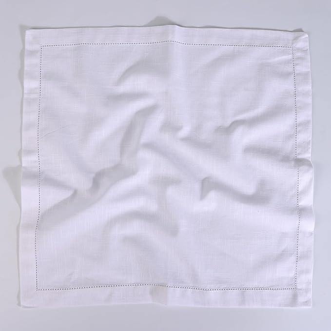 FINGERCRAFT Cloth Napkins, Hemstitch Napkins Cloth, Everyday Use, Premium Quality Natural Cotton Perfect for Parties Dinners Weddings Cocktail Christmas Easter Set of 12, 20 inch White