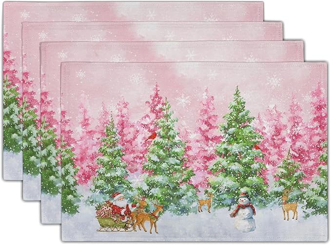 Winter Forest Decoration Placemat 4pc Watercolor Tree Place Mats for Dining Table Decor