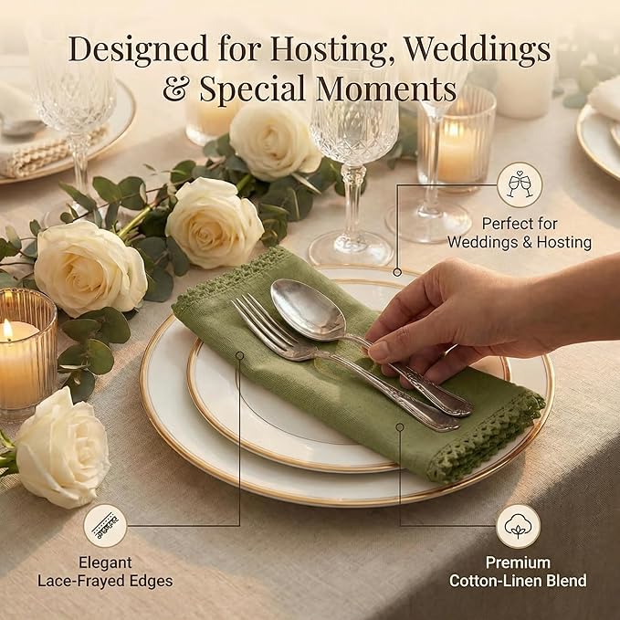 ACCENTHOME Olive Green Cloth Napkins Set of 12 18x18 inch Cotton Dinner Napkins - Washable Soft Premium Hotel Quality Reusable Napkins Perfect Table Napkins for Family Dinners, Weddings & Everyday Use