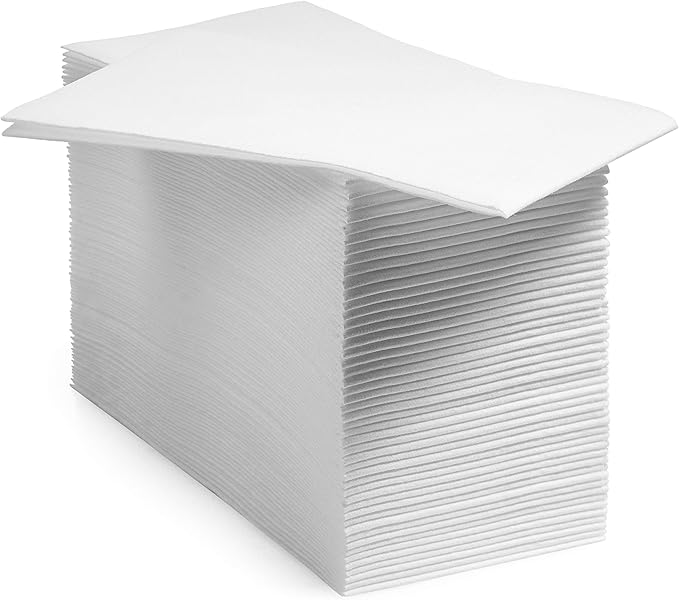 50-Pack BloominGoods Disposable Bathroom Napkins | 12" x 17" Single-Use Classic Lite Linen-Feel Guest Towels, Made in USA | Cloth-Like Hand Towels, White