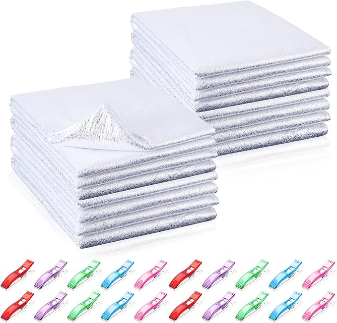 Treela 4 Pcs 18 x 45 Inch Heat Resistant Batting for Potholders Insulating Thermal Lining Batting with 20 Pcs Fabric Clips for Pot Holders Reflective Heat Fabric