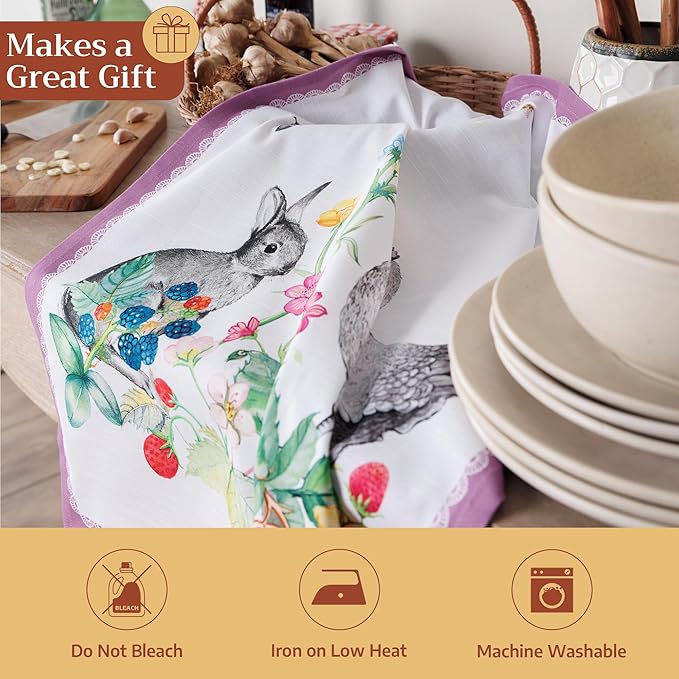 Maison d' Hermine Kitchen Towels Set of 3 100% Cotton 27.50" x 20" Reusable Cloth Tea Dish Towels Absorbent with Hanging Loop for Kitchen Gifts for Mothers Day Spring/Summer (Printemps)