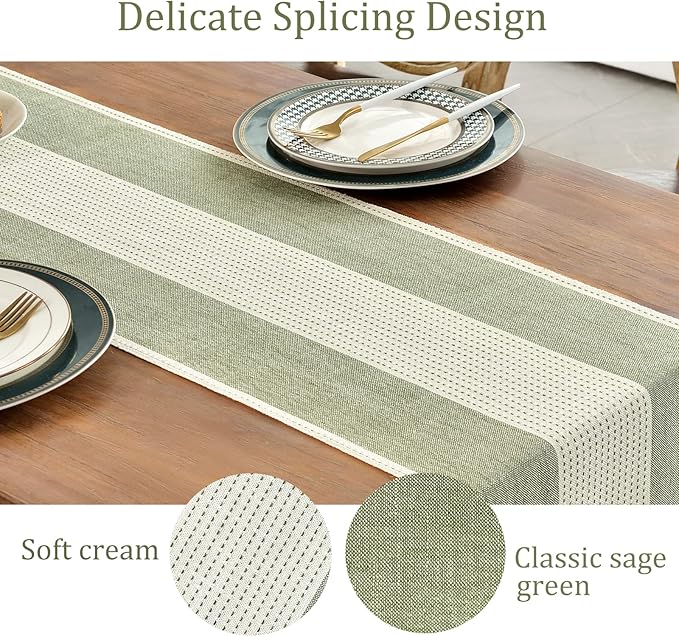 Wracra Linen Table Runner, Farmhouse Macrame Table Runners 72 Inches Long for Dining Table Decor, Wedding, Party and Dresser Decor (Sage Green,72")