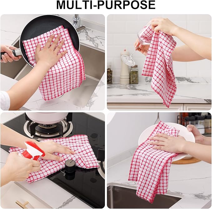 Kitinjoy Cotton 12 Pack Terry Kitchen Towels, 16 x 25 Inches Super Soft and Absorbent Dish Towels, Quick Drying Hand Towels for Kitchen Drying, Red